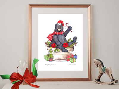 ART PRINT - BEARY MERRY CHIRSTMAS -  Whimsical Drawing of a Bear - Art to Display for the Winter Season - Brighten Any Room for the Holidays - image5